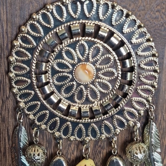 Gold Tone Dreamcatcher Inspired Pendant Statement Necklace - Picture 3 of 12